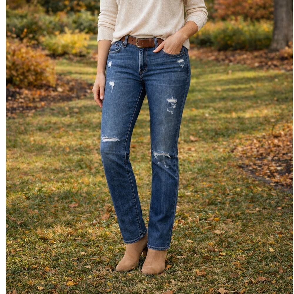 Women's Frame Le skinny Jeans size 26 distressed blue denim De Jeanne fitted